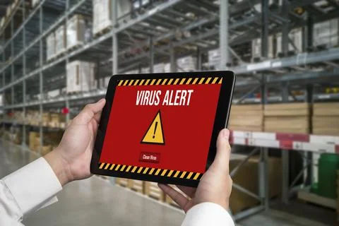 Virus warning alert on computer screen detected modish cyber threat Stock Photos