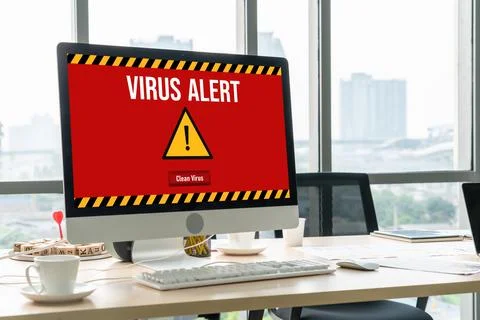 Virus warning alert on computer screen detected modish cyber threat 写真素材