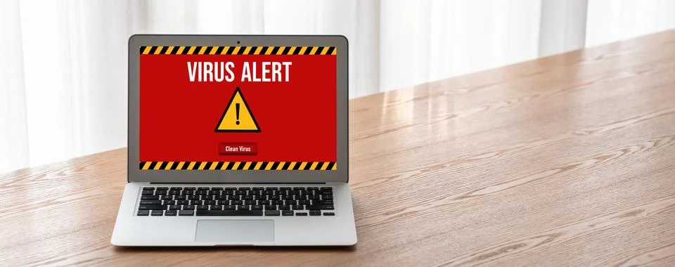 Virus warning alert on computer screen detected modish cyber threat 写真素材