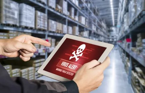 Virus warning alert on computer screen detected modish cyber threat Stock Photos