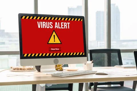 Virus warning alert on computer screen detected modish cyber threat 写真素材