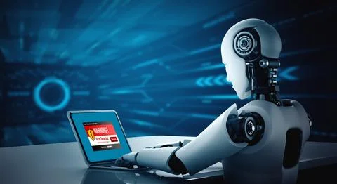 Virus warning alert on computer screen detected modish cyber threat Foto stock