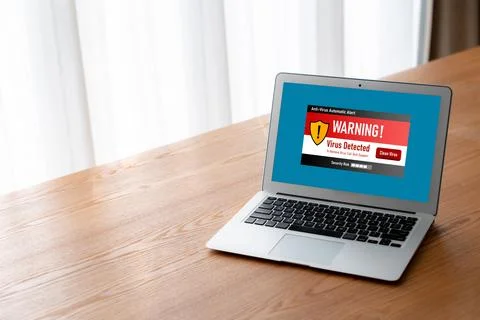 Virus warning alert on computer screen detected modish cyber threat Stock Photos