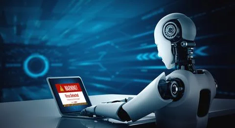 Virus warning alert on computer screen detected modish cyber threat 스톡 사진