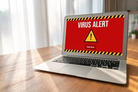Virus warning alert on computer screen detected modish cyber threat Foto stock