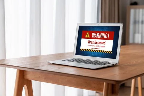 Virus warning alert on computer screen detected modish cyber threat Stock Photos