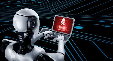 Virus warning alert on computer screen detected modish cyber threat 库存照片