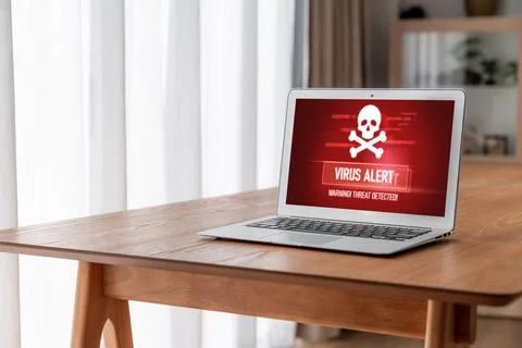 Virus warning alert on computer screen detected modish cyber threat Stock Photos