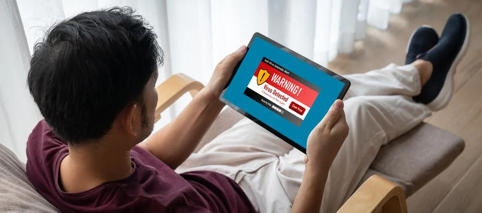 Virus warning alert on computer screen detected modish cyber threat 写真素材
