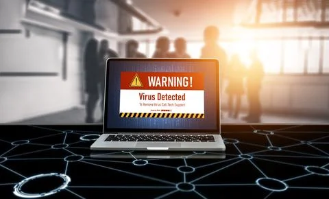 Virus warning alert on computer screen detected modish cyber threat 스톡 사진
