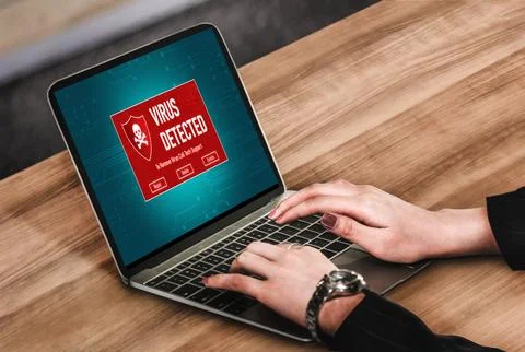 Virus warning alert on computer screen detected modish cyber threat Stock Photos