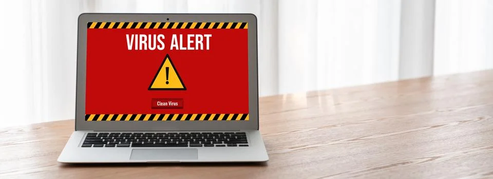 Virus warning alert on computer screen detected modish cyber threat 写真素材