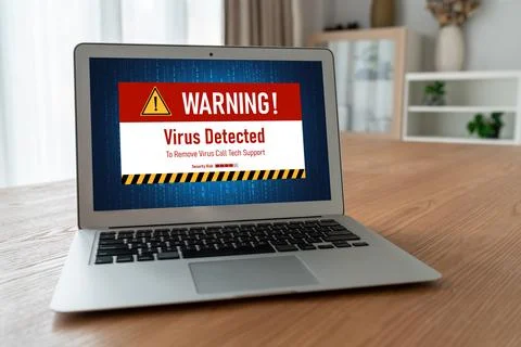 Virus warning alert on computer screen detected modish cyber threat Foto stock