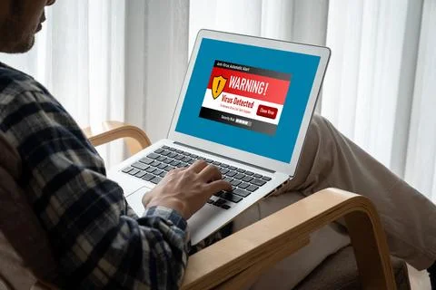 Virus warning alert on computer screen detected modish cyber threat Stock Photos