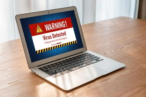 Virus warning alert on computer screen detected modish cyber threat Foto stock