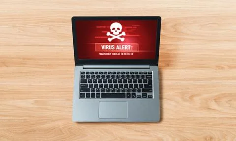 Virus warning alert on computer screen detected modish cyber threat Stock Photos