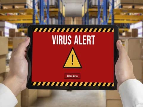Virus warning alert on computer screen detected modish cyber threat Stock Photos