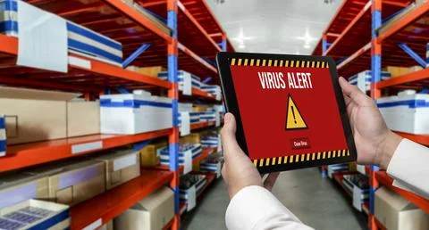Virus warning alert on computer screen detected modish cyber threat Stock Photos
