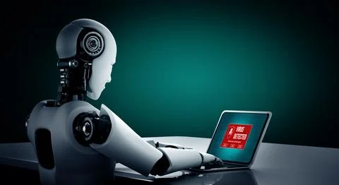 Virus warning alert on computer screen detected modish cyber threat 库存照片