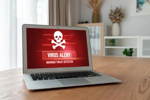 Virus warning alert on computer screen detected modish cyber threat Stock Photos
