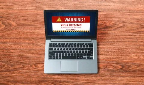 Virus warning alert on computer screen detected modish cyber threat Stock Photos