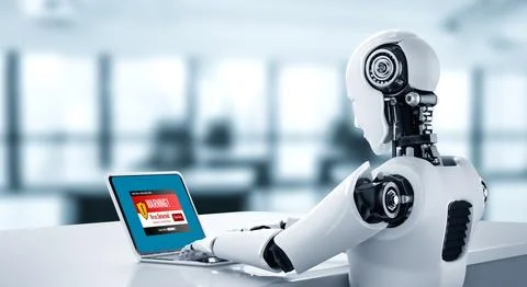 Virus warning alert on computer screen detected modish cyber threat 스톡 사진