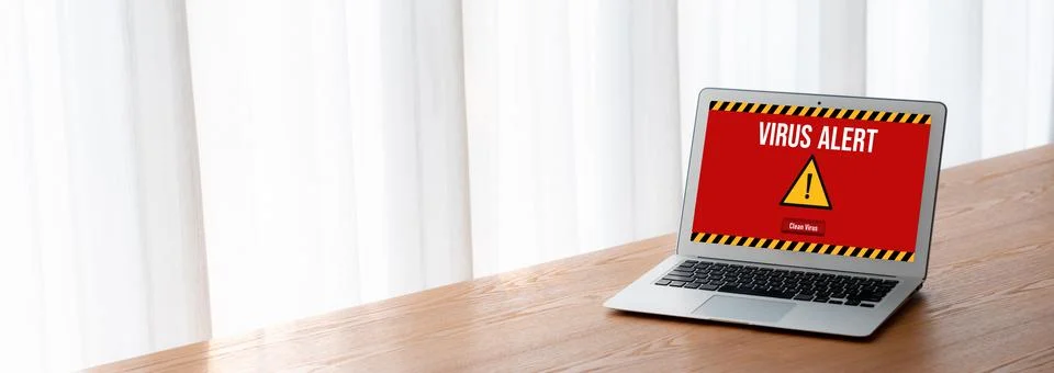 Virus warning alert on computer screen detected modish cyber threat Stock Photos
