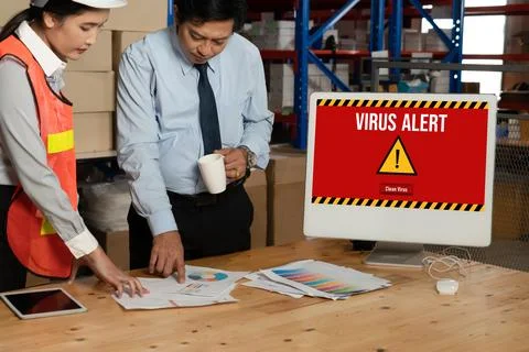 Virus warning alert on computer screen detected modish cyber threat 写真素材
