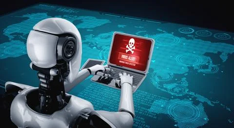 Virus warning alert on computer screen detected modish cyber threat 写真素材