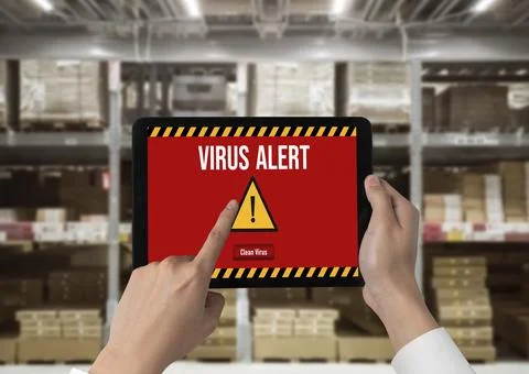Virus warning alert on computer screen detected modish cyber threat Stock Photos