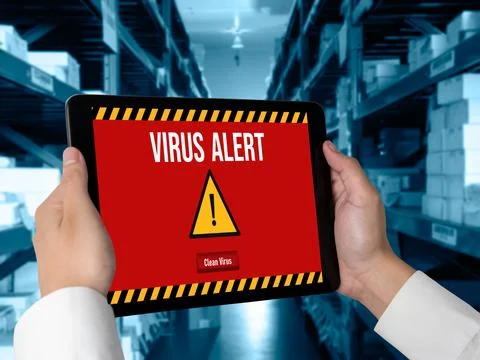 Virus warning alert on computer screen detected modish cyber threat Stock Photos