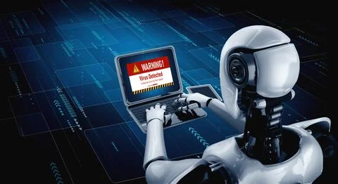 Virus warning alert on computer screen detected modish cyber threat 写真素材