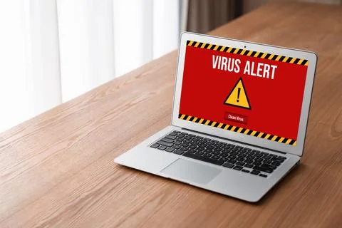 Virus warning alert on computer screen detected modish cyber threat Stock Photos