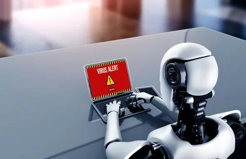 Virus warning alert on computer screen detected modish cyber threat Stock Photos