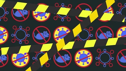 Virus warning and hazard tape seamless pattern in abstract horizontal background Stock Footage 335145370