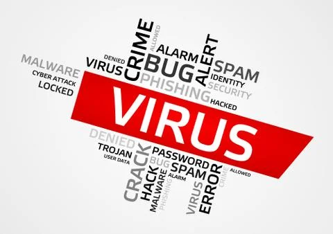 VIRUS word cloud, tag cloud, vector graphics - security concept Ilustração Stock