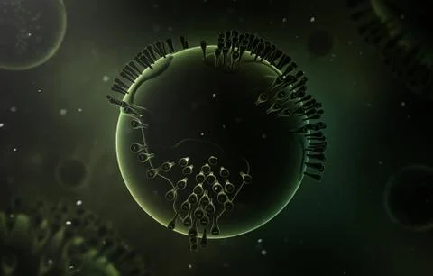 Virus World, 3D Render Illustration of Minimalistic Earth with Viruses Spikes 2 Stock Illustration