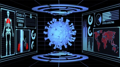 Virus/Covid-19 3D Model Render in Medical Technology HUD in Laboratory Stock Footage 129003831