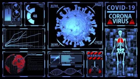 Virus/Covid-19 3D Model Render in Digital Medical HUD with Digital Components Stock Footage 129005267