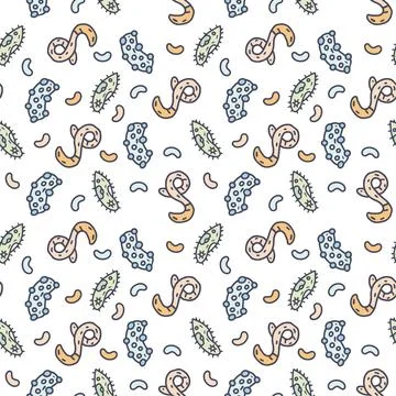 Viruses and bacteria color vector doodle simple seamless pattern イラスト素材