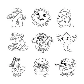 Viruses and Bacteria Linear Characters Set Stock Illustration