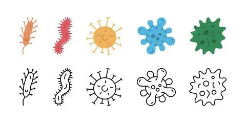 Viruses and bacteria, microorganisms vector illustration isolated on white ba Stock Illustration