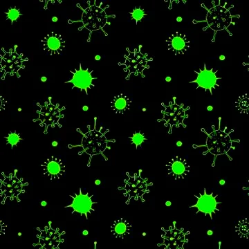 Viruses and bacteria pattern. Seamless backdrop. Green hand drawn illustrations Stock Illustration
