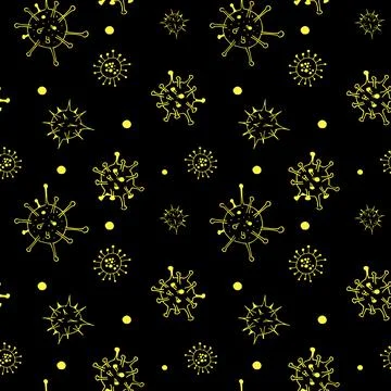 Viruses and bacteria pattern. Seamless backdrop. Yellow hand drawn illustrations Stock Illustration