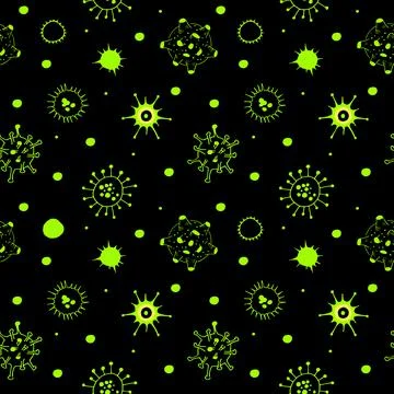 Viruses and bacteria pattern. Seamless backdrop. Green hand drawn illustrations Stock Illustration