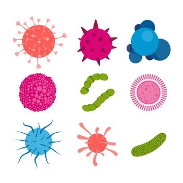 Viruses and bacteria under the microscope Stock Illustration