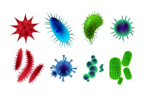 Viruses and bacteria under the microscope flat design Illustrazione stock