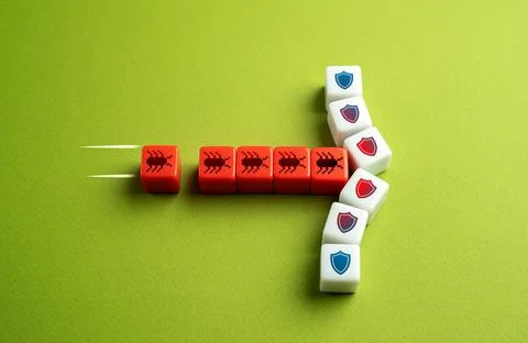 Viruses and computer bugs break through protection. Critical IT infrastructur Stock Photos