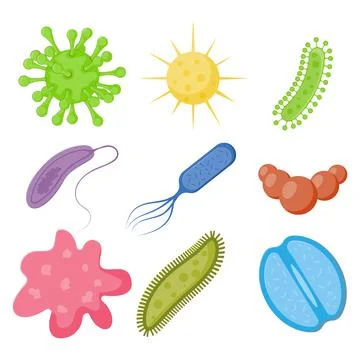 Viruses and microbes. Bacteria and microbe organism, allergen. Pandemic virus Stock Illustration