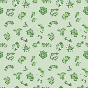 Viruses and Microbes vector Bio Engineering concept green seamless pattern 스톡 일러스트